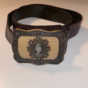 Like New! Genuine Leather Brocaded Belt